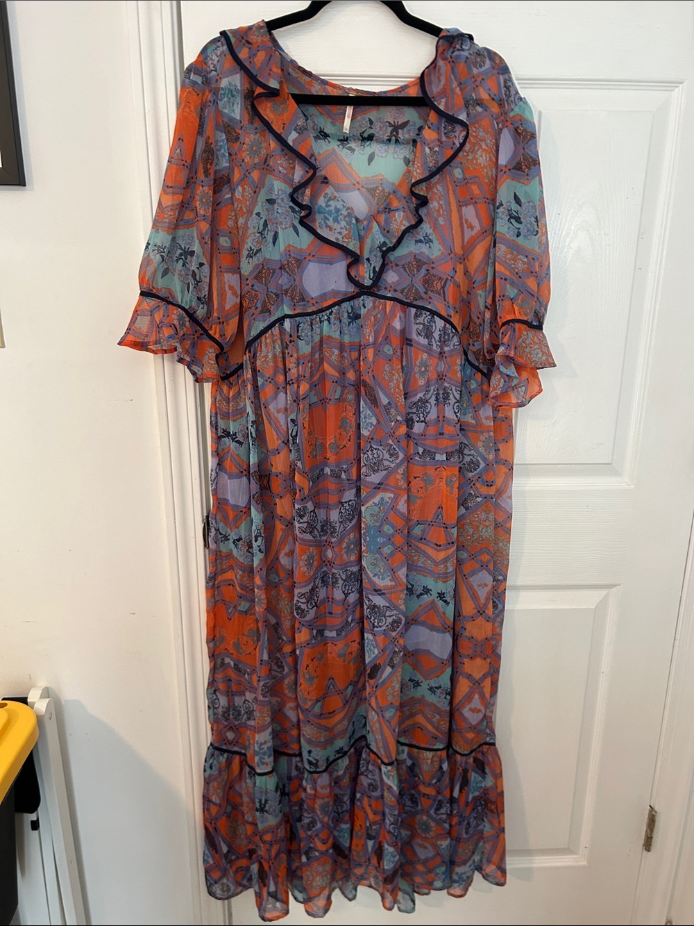 Free People Orange & Lavender Tiered Ruffle Maxi Dress